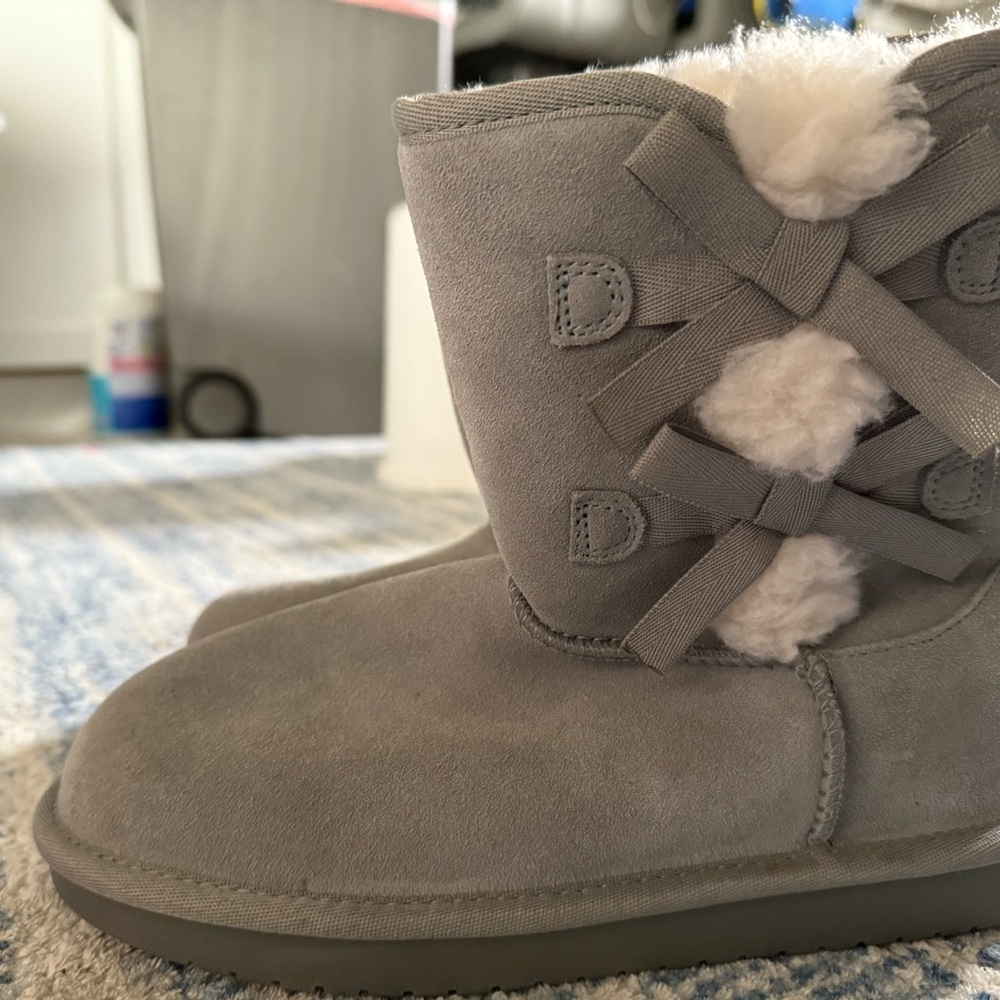 Koolaburra Gray Kids Boots with Fluffy Accents